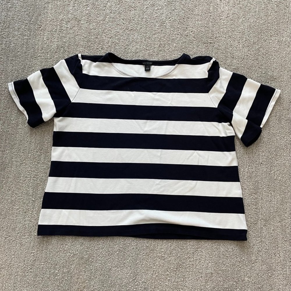 Ann Taylor Stripe Flutter Sleeve Shirt, Size L